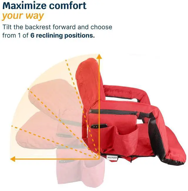 Alt view image 5 of 7 - Reclining Stadium Seats for Bleachers with Back Support  Wide Bleacher Chair Cushion, Armrests, Large Pockets, and Multiple Safety Features  Best Stadium Seat Chairs for Camping, Kayak Backs & More