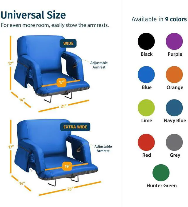 Alt view image 5 of 7 - Reclining Stadium Seats for Bleachers with Back Support  Wide Bleacher Chair Cushion, Armrests, Large Pockets, and Multiple Safety Features  Best Stadium Seat Chairs for Camping, Kayak Backs & More
