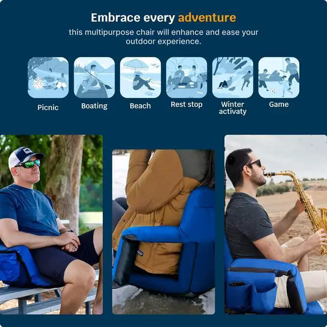 Alt view image 7 of 7 - Reclining Stadium Seats for Bleachers with Back Support  Wide Bleacher Chair Cushion, Armrests, Large Pockets, and Multiple Safety Features  Best Stadium Seat Chairs for Camping, Kayak Backs & More