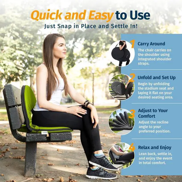 Alt view image 2 of 7 - Alpcour Folding Stadium Seat  Deluxe Outdoor Camping Reclining Waterproof Cushion Chair for Bleachers  Best 6-Position Back Support Picnic Bleacher Seats w/Extra Thick Padding for Support & Comfort