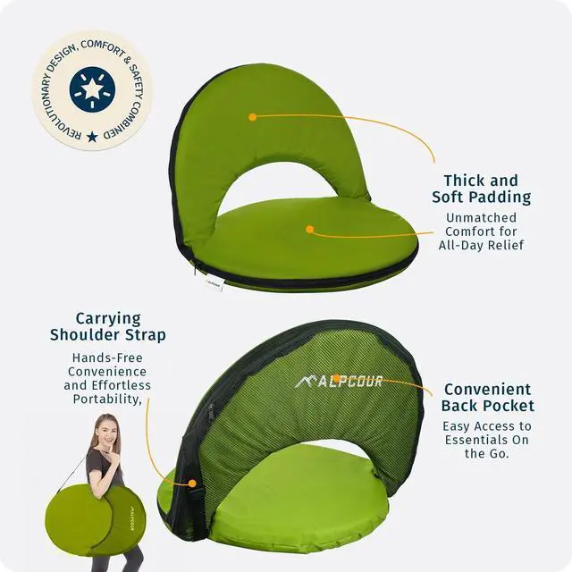 Alt view image 3 of 7 - Alpcour Folding Stadium Seat  Deluxe Outdoor Camping Reclining Waterproof Cushion Chair for Bleachers  Best 6-Position Back Support Picnic Bleacher Seats w/Extra Thick Padding for Support & Comfort