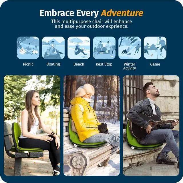 Alt view image 7 of 7 - Alpcour Folding Stadium Seat  Deluxe Outdoor Camping Reclining Waterproof Cushion Chair for Bleachers  Best 6-Position Back Support Picnic Bleacher Seats w/Extra Thick Padding for Support & Comfort
