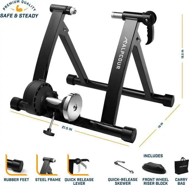 Alt view image 3 of 5 - Alpcour Indoor Magnetic Bike Trainer Stand - Stainless Steel, 6 Resistance Settings