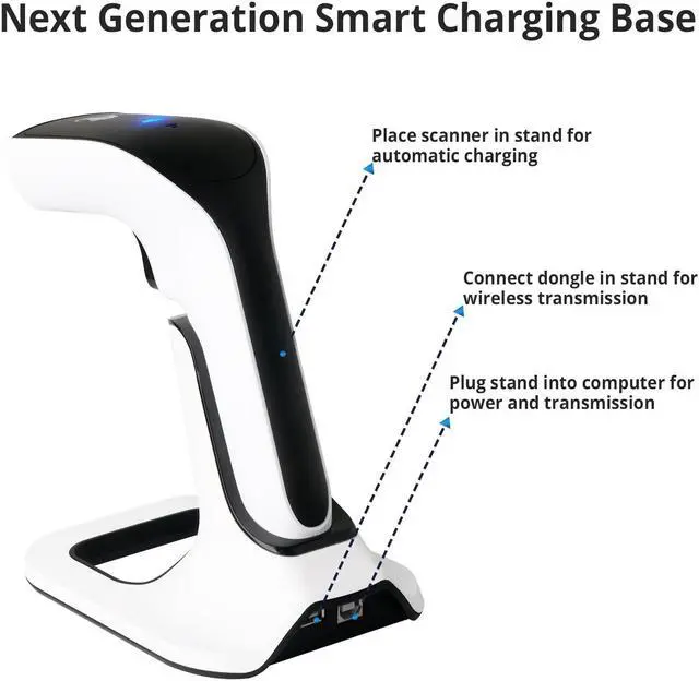Alt view image 7 of 7 - ScanAvenger Wireless Portable 1D&2D with Stand Bluetooth Barcode Scanner: Hand Scanners 3-in-1 Vibration, Cordless, Rechargeable Scan Gun for Inventory - USB Bar Code/QR Reader (with Next Gen Stand)