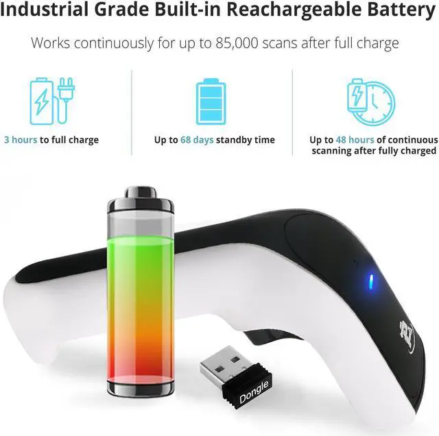 Alt view image 6 of 7 - ScanAvenger Wireless Portable 1D&2D with Stand Bluetooth Barcode Scanner: Hand Scanners 3-in-1 Vibration, Cordless, Rechargeable Scan Gun for Inventory - USB Bar Code/QR Reader (with Next Gen Stand)