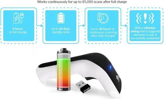 Alt view image 8 of 7 - ScanAvenger Wireless Portable 1D&2D with Stand Bluetooth Barcode Scanner: Hand Scanners 3-in-1 Vibration, Cordless, Rechargeable Scan Gun for Inventory - USB Bar Code/QR Reader (No Next Gen Stand)