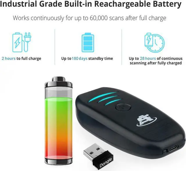 Alt view image 7 of 7 - ScanAvenger Portable Mini-Wireless Bluetooth Barcode Scanner: Hand Scanners - Cordless, Rechargeable 1D & 2D Scan Gun for Inventory Management - Wireless, Handheld USB QR