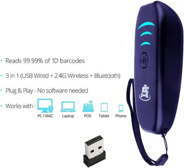 Alt view image 6 of 7 - ScanAvenger Portable Mini-Wireless Bluetooth Barcode Scanner: Hand Scanners - Cordless, Rechargeable 1D Scan Gun for Inventory Management - Wireless, Handheld USB