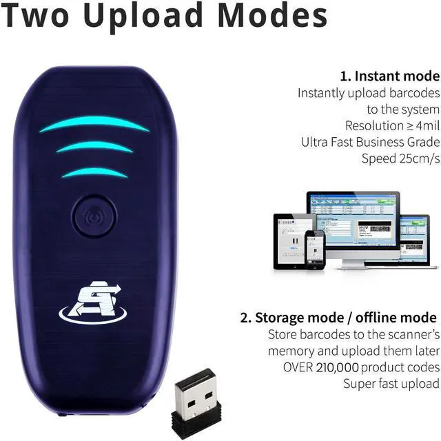 Alt view image 7 of 7 - ScanAvenger Portable Mini-Wireless Bluetooth Barcode Scanner: Hand Scanners - Cordless, Rechargeable 1D Scan Gun for Inventory Management - Wireless, Handheld USB