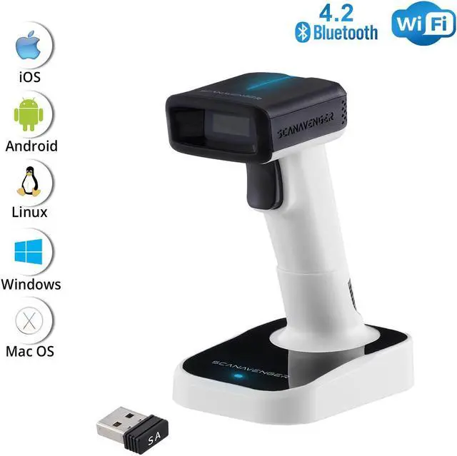 Alt view image 2 of 7 - ScanAvenger Wireless Portable 1D&2D with Stand Bluetooth Barcode Scanner: Hand Scanners with Vibration, Cordless, Rechargeable Scan Gun for Inventory - USB Bar Code/QR Reader