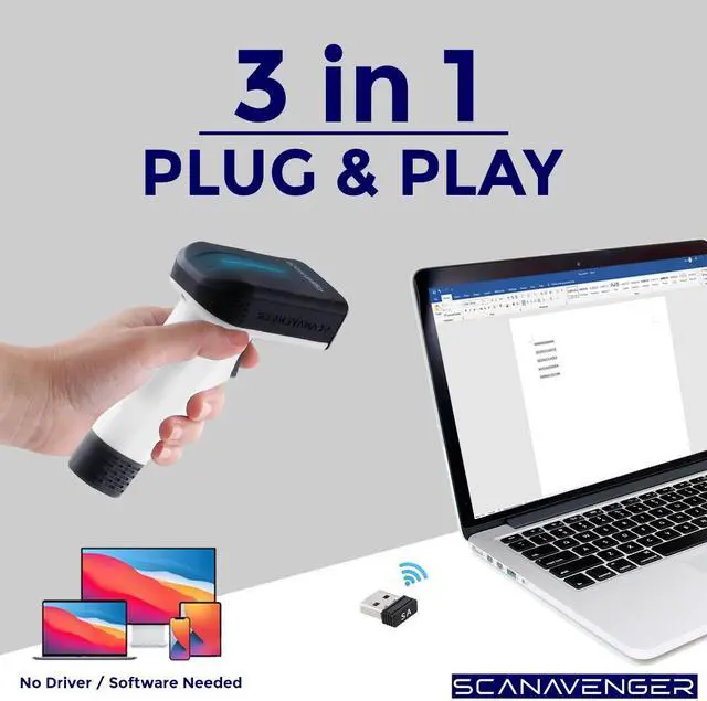 Alt view image 3 of 7 - ScanAvenger Wireless Portable 1D&2D with Stand Bluetooth Barcode Scanner: Hand Scanners with Vibration, Cordless, Rechargeable Scan Gun for Inventory - USB Bar Code/QR Reader