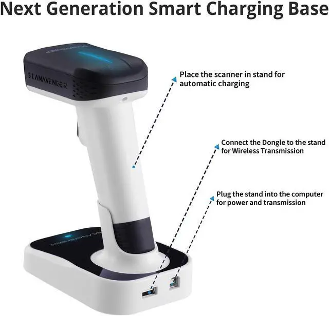 Alt view image 5 of 7 - ScanAvenger Wireless Portable 1D&2D with Stand Bluetooth Barcode Scanner: Hand Scanners with Vibration, Cordless, Rechargeable Scan Gun for Inventory - USB Bar Code/QR Reader