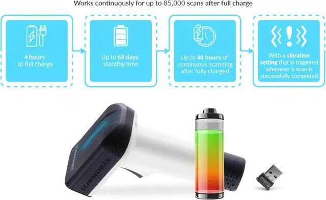 Alt view image 7 of 7 - ScanAvenger Wireless Portable 1D&2D with Stand Bluetooth Barcode Scanner: Hand Scanners with Vibration, Cordless, Rechargeable Scan Gun for Inventory - USB Bar Code/QR Reader