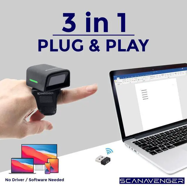 Alt view image 4 of 7 - ScanAvenger 1D 2D QR Ring Barcode Scanner  Wearable Mini Bluetooth Wireless Finger Reader, USB & 2.4GHz, Compatible with iOS, Android, Windows, for Warehouse, Store & Inventory Use