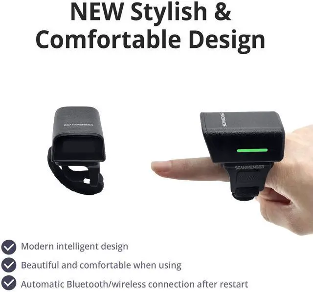 Alt view image 6 of 7 - ScanAvenger 1D 2D QR Ring Barcode Scanner  Wearable Mini Bluetooth Wireless Finger Reader, USB & 2.4GHz, Compatible with iOS, Android, Windows, for Warehouse, Store & Inventory Use
