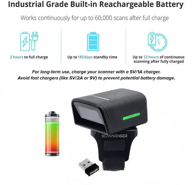 Alt view image 7 of 7 - ScanAvenger 1D 2D QR Ring Barcode Scanner  Wearable Mini Bluetooth Wireless Finger Reader, USB & 2.4GHz, Compatible with iOS, Android, Windows, for Warehouse, Store & Inventory Use