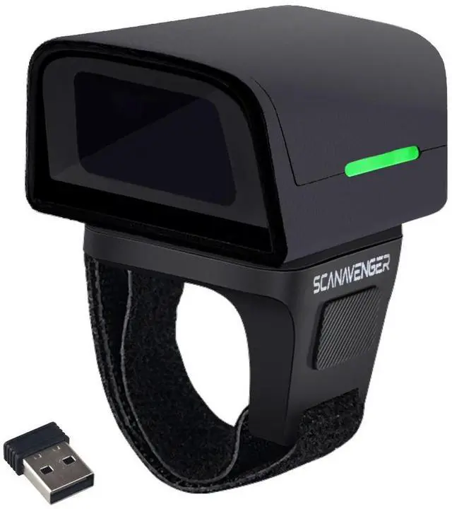 Main image of ScanAvenger 1D 2D QR Ring Barcode Scanner  Wearable Mini Bluetooth Wireless Finger Reader, USB & 2.4GHz, Compatible with iOS, Android, Windows, for Warehouse, Store & Inventory Use