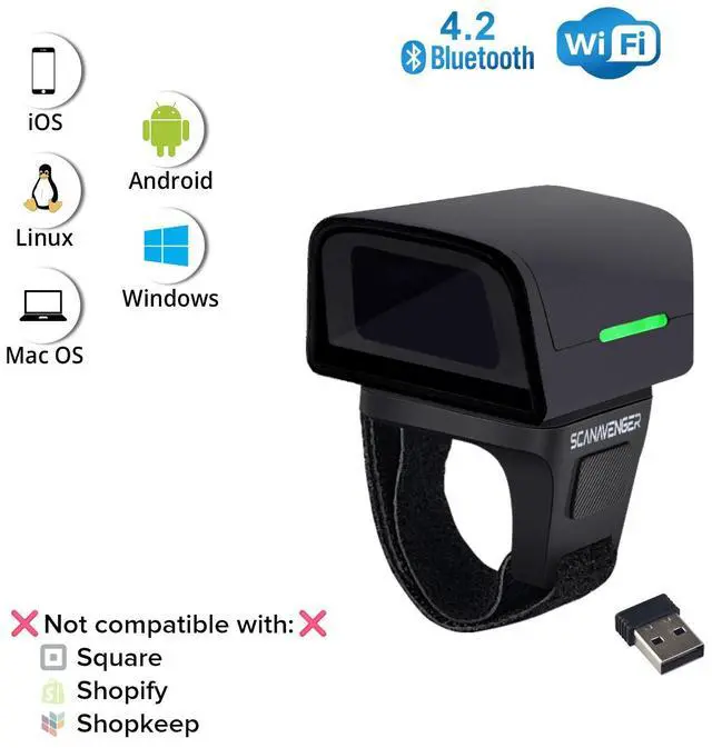 Alt view image 2 of 7 - ScanAvenger 1D 2D QR Ring Barcode Scanner  Wearable Mini Bluetooth Wireless Finger Reader, USB & 2.4GHz, Compatible with iOS, Android, Windows, for Warehouse, Store & Inventory Use
