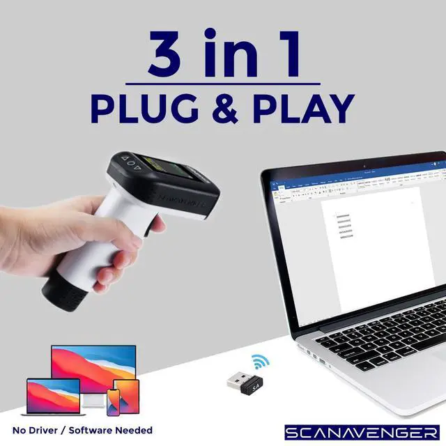 Alt view image 4 of 7 - ScanAvenger 1D & 2D Bluetooth Barcode Scanner with LCD Display, Wireless & USB Rechargeable Handheld for Inventory, POS, Library/Reads QR, UPC, Codes/Windows, Mac, Android, iOS