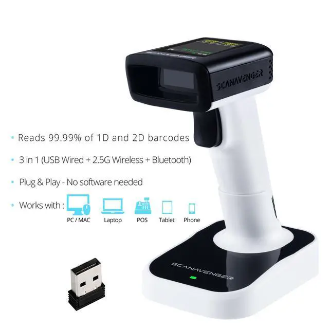 Alt view image 5 of 7 - ScanAvenger 1D & 2D Bluetooth Barcode Scanner with LCD Display, Wireless & USB Rechargeable Handheld for Inventory, POS, Library/Reads QR, UPC, Codes/Windows, Mac, Android, iOS