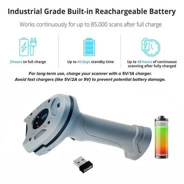 Alt view image 5 of 7 - ScanAvenger Rugged Industrial Wireless Bluetooth 1D&2D Barcode Scanner IP65 Rated USB Handheld Barcode Reader Compatible with Windows & Mac, Ideal for Warehouse & Inventory Management