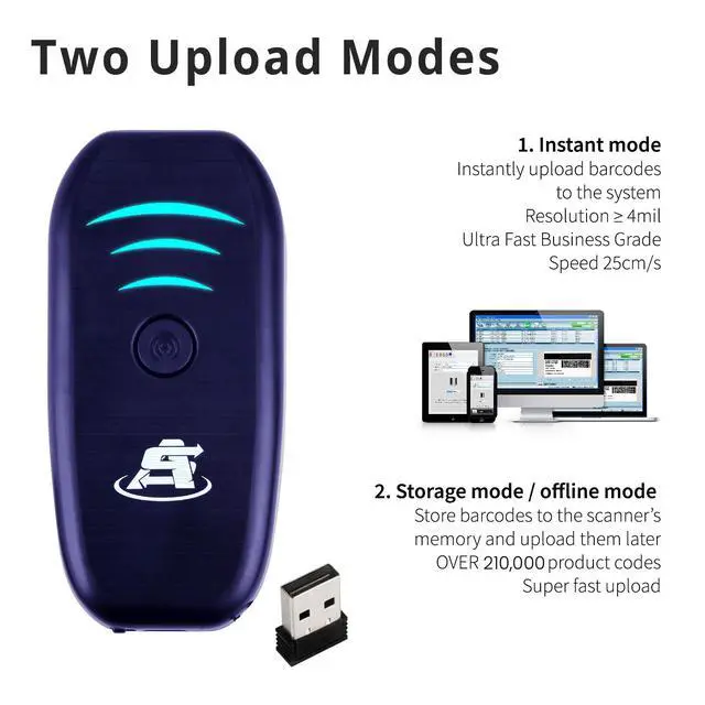 Alt view image 6 of 7 - ScanAvenger Portable Mini-Wireless Bluetooth Barcode Scanner: Hand Scanners - Cordless, Rechargeable 1D Scan Gun for Inventory Management - Wireless, Handheld USB