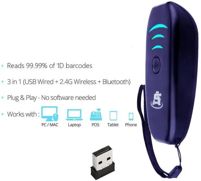 Alt view image 4 of 7 - ScanAvenger Portable Mini-Wireless Bluetooth Barcode Scanner: Hand Scanners - Cordless, Rechargeable 1D Scan Gun for Inventory Management - Wireless, Handheld USB