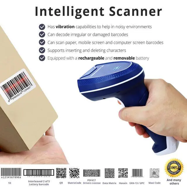 Alt view image 7 of 7 - 1D and 2D Portable Wireless Bluetooth Barcode Scanner: 3-in-1 - Cordless Scan Gun with Rechargeable, Replaceable Battery for Inventory Management - Wireless, Handheld, USB Bar Code/QR Code Reader