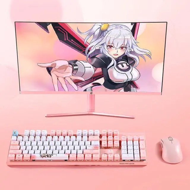 Alt view image 6 of 7 - NINGMEI Gk91 Gaming Mechanical Keyboard With Black Switch, Pink Wired Keyboard 104-key Full Anti-ghosting Pbt Keycap, Suitable For Gaming And Office