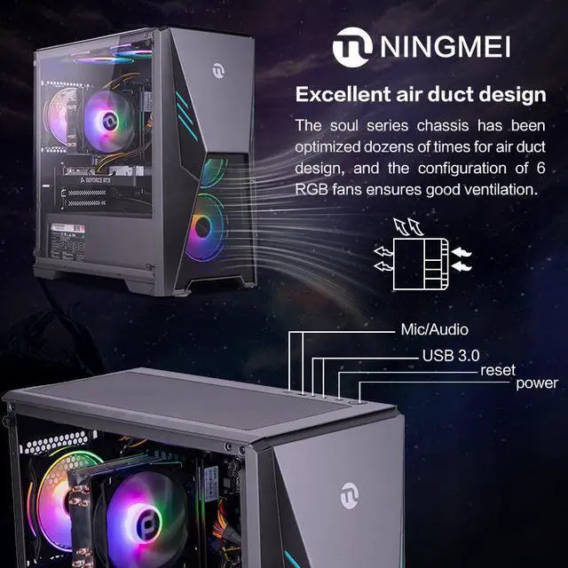 Alt view image 4 of 7 - Ningmei Gaming PC Desktop Intel Core i5 12400F 2.5 GHz CPU, GeForce RTX 4060, 1TB NVME SSD, 16GB DDR4 RAM 3200MHz, 600W PSU, Windows 11 Home 64-bit- WIFI- Gaming Desktop