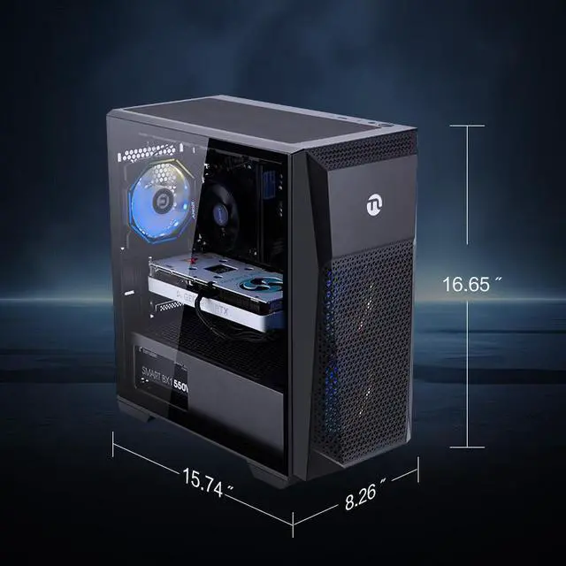 Alt view image 3 of 7 - Ningmei Gaming PC Desktop, AMD Ryzen 5 5500 4.2GHz, AMD RX 6600 8GB, 6RGB Fans, 16GB DDR4 3200MHz , 1TB SSD NVMe , 650W PSU,  11AC Wi-Fi,  Windows 11 Home 64-bit, gaming pc
