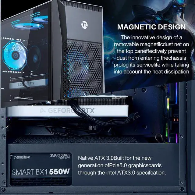 Alt view image 5 of 7 - Ningmei Gaming PC Desktop, AMD Ryzen 5 5500 4.2GHz, AMD RX 6600 8GB, 6RGB Fans, 16GB DDR4 3200MHz , 1TB SSD NVMe , 650W PSU,  11AC Wi-Fi,  Windows 11 Home 64-bit, gaming pc