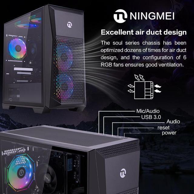 Alt view image 4 of 7 - Ningmei Gaming PC Desktop AMD Ryzen 7 5700G (Up to 4.6GHz) CPU, 6RGB Fans, AMD Radeon Vega Graphics , 16GB DDR4 RAM 3200MHz, 1TB NVME SSD,550W PSU, Windows 11 Home 64-bit- WIFI- Gaming Desktop