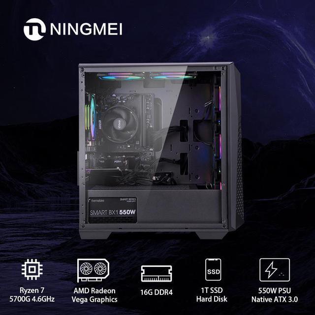 Alt view image 6 of 7 - Ningmei Gaming PC Desktop AMD Ryzen 7 5700G (Up to 4.6GHz) CPU, 6RGB Fans, AMD Radeon Vega Graphics , 16GB DDR4 RAM 3200MHz, 1TB NVME SSD,550W PSU, Windows 11 Home 64-bit- WIFI- Gaming Desktop
