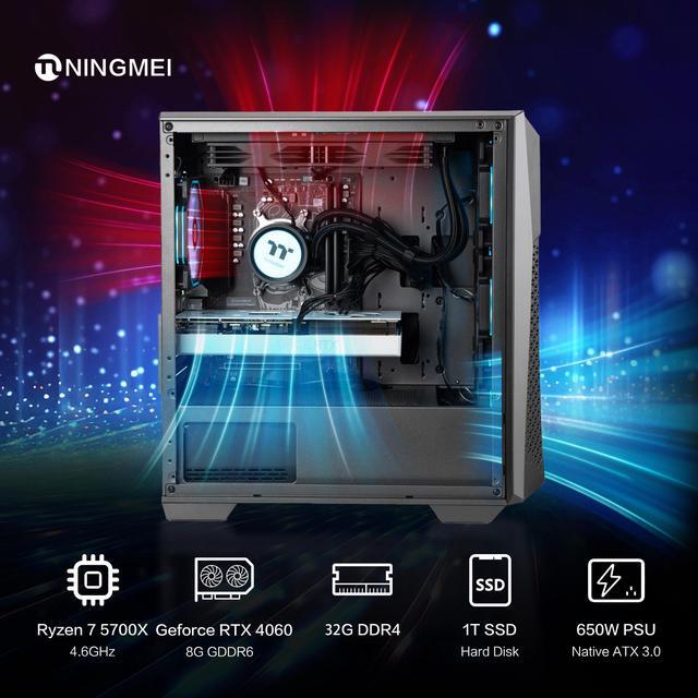 Ningmei Gaming PC Desktop, AMD Ryzen 7 5700X 3.4GHz, GeForce Ningmei Gaming PC Desktop, AMD Ryzen 7 5700X 3.4GHz, GeForce