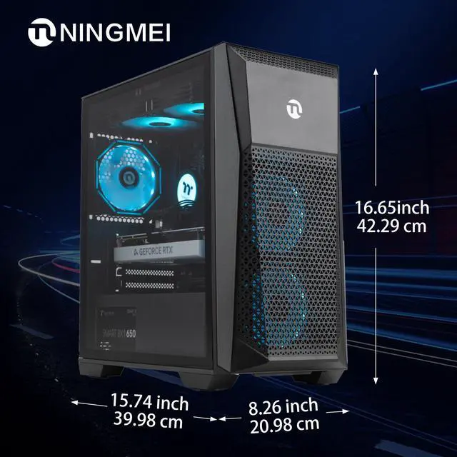 Alt view image 3 of 7 - Ningmei Gaming PC Desktop, Ryzen7 5700X 4.6GHz, NVIDIA RTX4060ti , 32GB DDR4 1TB SSD NVMe , 240mm Liquid Cooler, 4RGB Fans, 600W PSU, 11AC Wi-Fi, Windows 11 Home 64-bit,gaming pc