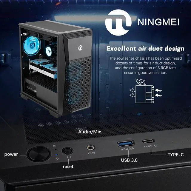 Alt view image 5 of 7 - Ningmei Gaming PC Desktop, Ryzen7 5700X 4.6GHz, NVIDIA RTX4060ti , 32GB DDR4 1TB SSD NVMe , 240mm Liquid Cooler, 4RGB Fans, 600W PSU, 11AC Wi-Fi, Windows 11 Home 64-bit,gaming pc
