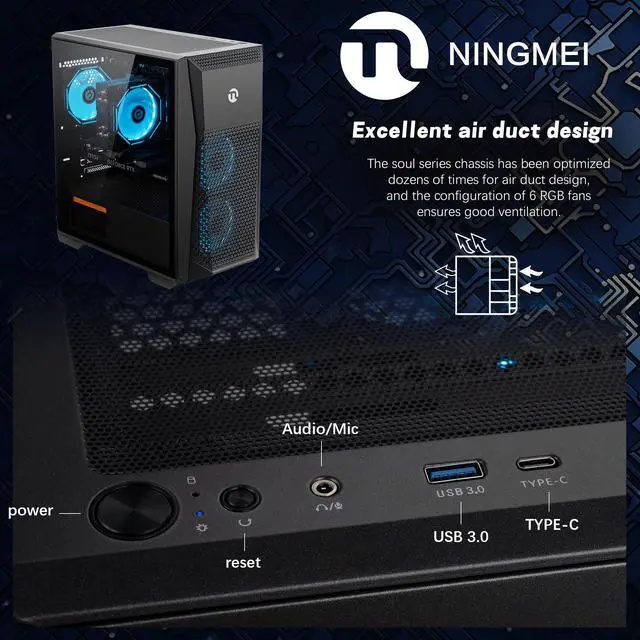 Alt view image 6 of 7 - NINGMEI Gaming PC Desktop, AMD Ryzen 7 8700F 4.1GHz,  GeForce RTX 4060TI 8GB,  16GB DDR5 RAM 6000MHz, 1TB NVME SSD, 650W PSU, 11AC Wi-Fi,  Windows 11 Home 64-bit