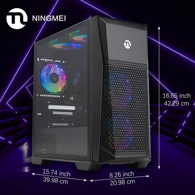 Alt view image 4 of 7 - Ningmei Soul Gaming PC Desktop, AMD Ryzen 5 5600GT 6 core 3.6GHz (up to 4.6GHz),  AMD Radeon Vega 7 Graphics, 16GB DDR4 RAM 3200MHz, 512 GB NVME SSD,550W PSU, 11AC Wi-Fi, Windows 11 Home 64-bit, Black