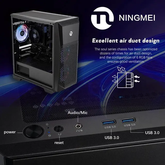 Alt view image 4 of 7 - Ningmei Soul Gaming PC Desktop, AMD Ryzen 5 5600GT 6 core 3.6GHz (up to 4.6GHz), 16GB DDR4 RAM 3200MHz, 512 GB NVME SSD, 550W PSU, Game Design Office Platform, Wi-Fi, Windows 11 Tower Prebuilt PC