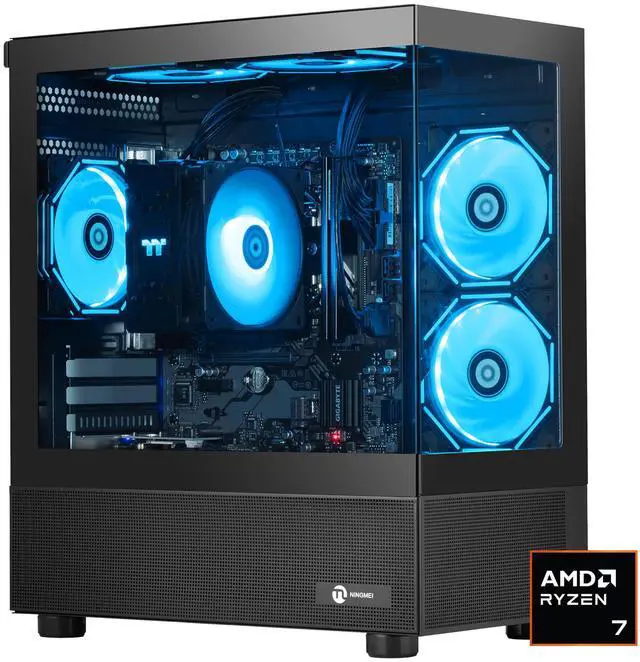Ningmei Gaming PC Desktop , AMD Ryzen 7 5700G 8 core 3.8GHz (up to 4.6GHz), 16GB DDR4 RAM 3200MHz, 1TB NVME SSD, 550W PSU, Game Design Office Platform, Wi-Fi, Windows 11 Tower Prebuilt PC,Black
