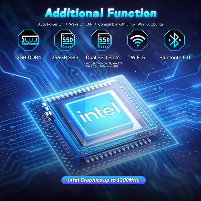 Alt view image 3 of 7 - NINGMEI Mini PC Pentium Gold 6500Y Desktop Computer | 12GB DDR3+256GB M.2 SSD | 4K Dual Display Output, Dual Band WiFi & Bluetooth 5.0, Small Form Factor Micro PC for Business Office & Home Use