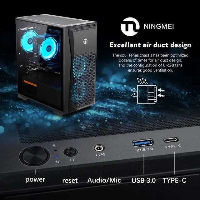 Alt view image 5 of 6 - Ningmei Gaming PC Desktop Intel Core i5 12400F 2.5 GHz CPU, GeForce RTX 4060, 1TB NVME SSD, 16GB DDR4 RAM 3200MHz, 600W PSU, Windows 11 Home 64-bit- WIFI- Gaming Desktop