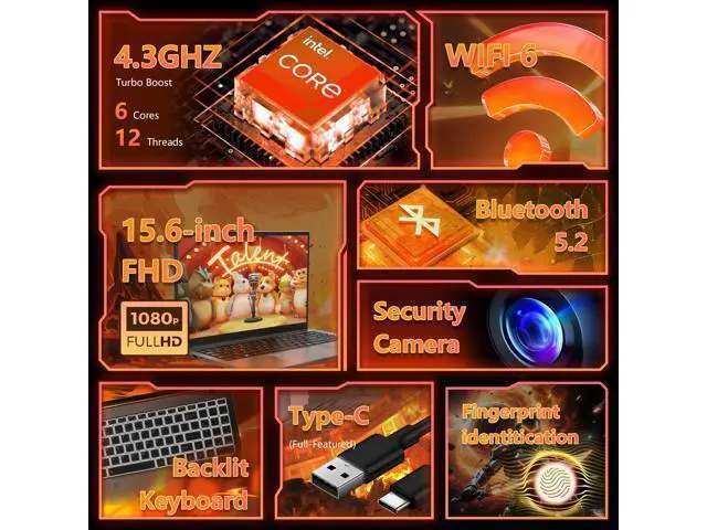 Alt view image 2 of 7 - Ningmei NLR500P Laptop, 15.6 Inch Notebook with AMD Ryzen 5 7430U (Up to 4.3GHz), 16GB DDR4 512GB SSD, BT5.2, 5G WiFi, USB3.2, Type_C, Webcam, Windows 11 Laptops for Business Student Light Gaming