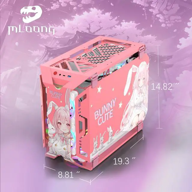 Alt view image 2 of 6 - MLOONG Xera2-AB30-UL MATX Mid Pink Tower PC Gaming Case/Open High Airflow Perforated Computer Cases/Support M-ATX/ITX Motherboard/360mm AIO Support at Top/Tempered Glass Window.