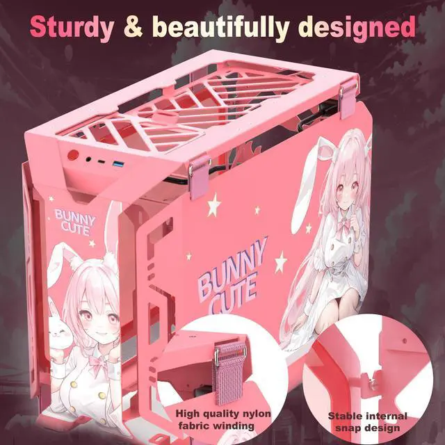 Alt view image 4 of 6 - MLOONG Xera2-AB30-UL MATX Mid Pink Tower PC Gaming Case/Open High Airflow Perforated Computer Cases/Support M-ATX/ITX Motherboard/360mm AIO Support at Top/Tempered Glass Window.