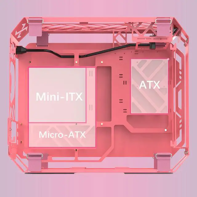 Alt view image 5 of 6 - MLOONG Xera2-AB30-UL MATX Mid Pink Tower PC Gaming Case/Open High Airflow Perforated Computer Cases/Support M-ATX/ITX Motherboard/360mm AIO Support at Top/Tempered Glass Window.