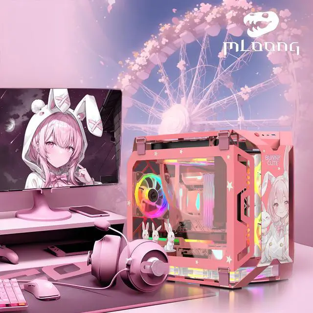 Alt view image 6 of 6 - MLOONG Xera2-AB30-UL MATX Mid Pink Tower PC Gaming Case/Open High Airflow Perforated Computer Cases/Support M-ATX/ITX Motherboard/360mm AIO Support at Top/Tempered Glass Window.