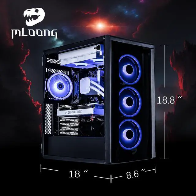 Alt view image 3 of 7 - Mloong Gaming PC Desktop AMD Ryzen 7 7800X3D (Up to 5.0GHz) CPU, GeForce RTX 4070ti Super 16G, 1TB NVME SSD, 32GB DDR5 RAM 6000MHz, 800W PSU, 4ARGB Fans,Windows 11 Home 64-bit WIFI Gaming Desktop