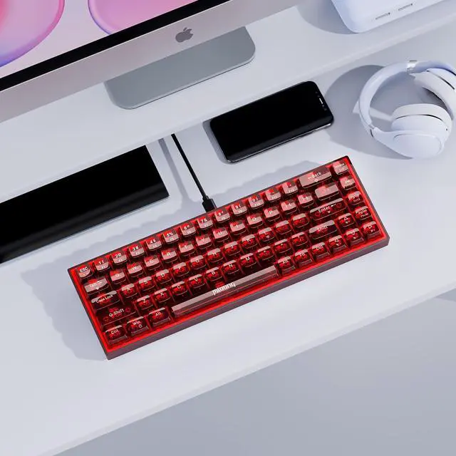 Alt view image 7 of 7 - Mloong PC transparent key cap 68 key Mechanical Gaming Keyboard with ADJUSTABLE
KEYBOARD BACKLIGHT - FLASH PINK Switches for a Premium Typing and Gaming Experience on PC and Mac